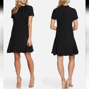 New!CeCe Bow Neck Short Sleeve A-Line Black Dress Women’s Flounce Ruffle Sz 12
